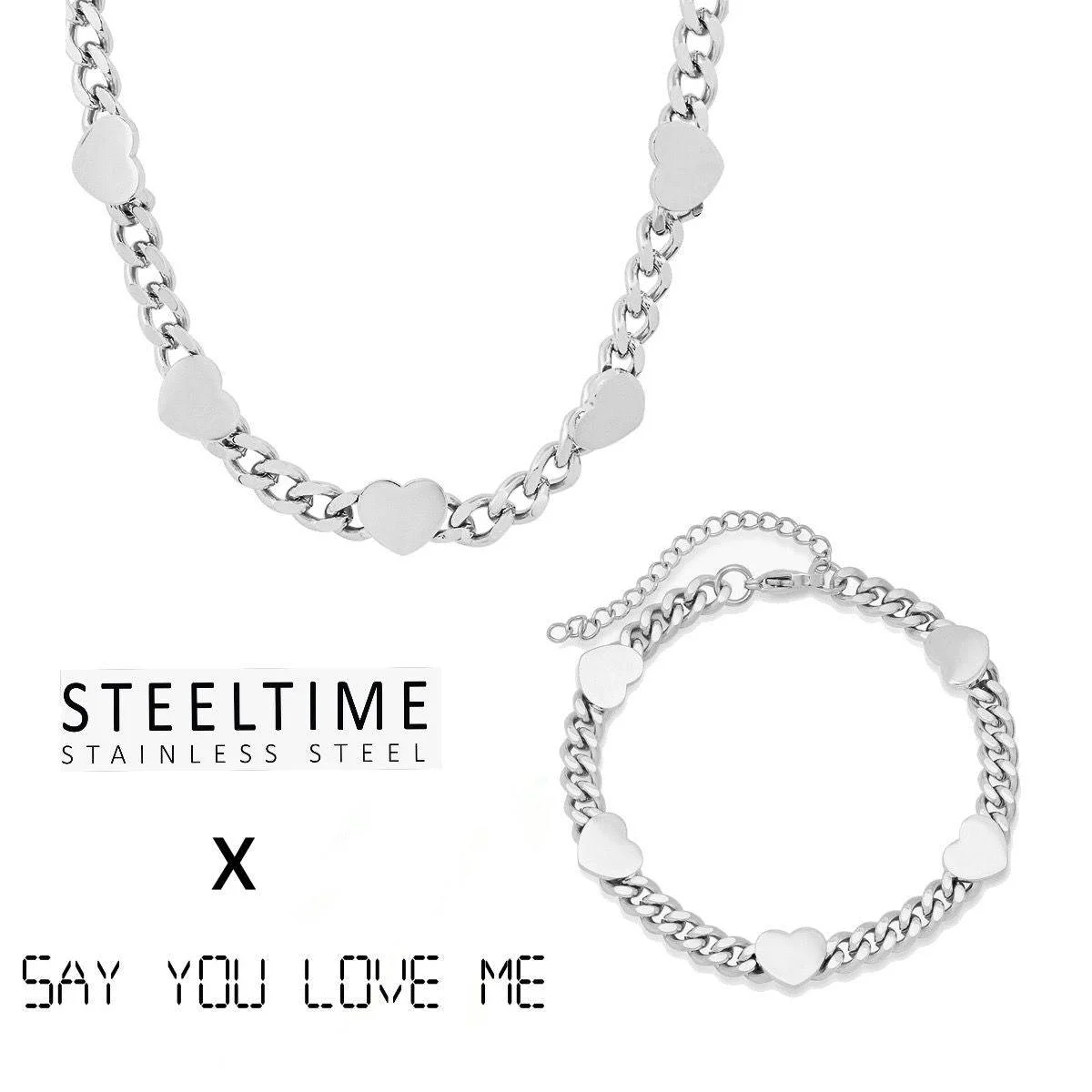 Advanced SYLM x SteeltimeNYC Cuban Link Hearts Necklace Bracelet Set Certified