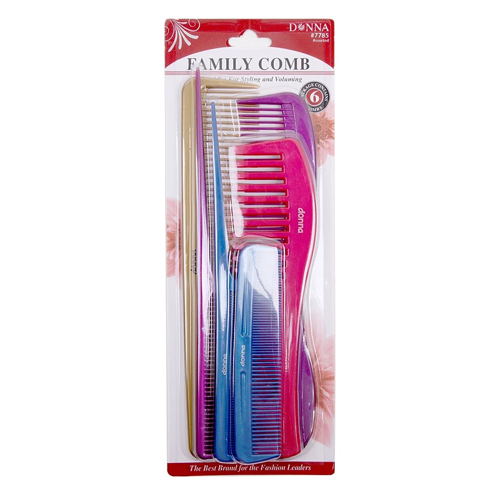 Authentic Donna Collection Family Assortment Comb and Colors Great for Styling Smooth Finish 6Ea Stylish