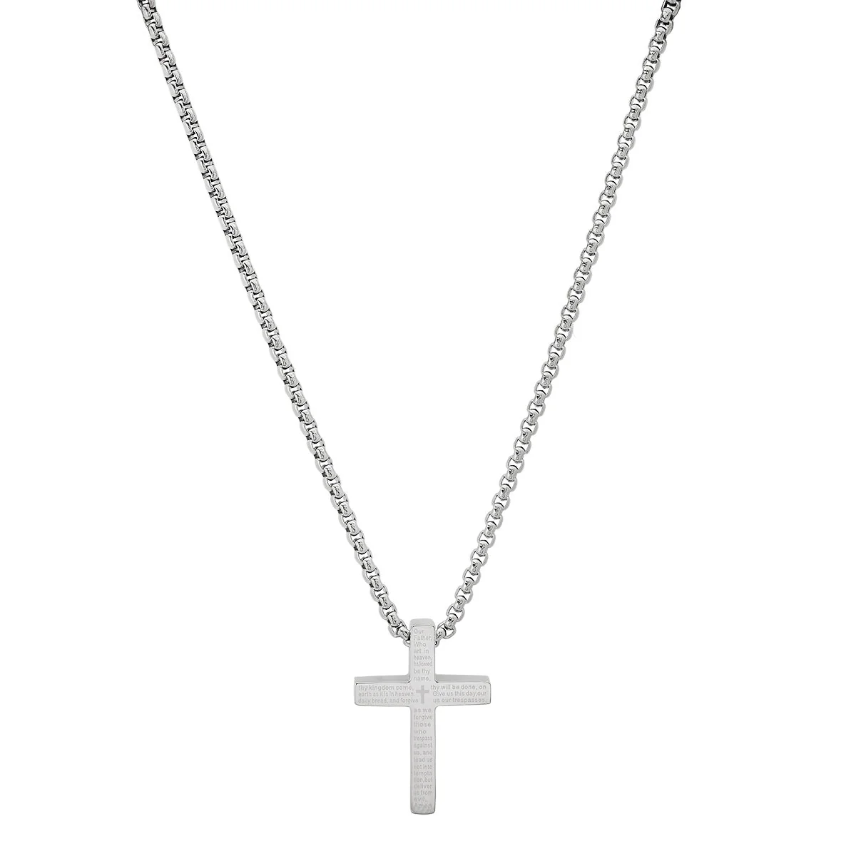 Fine Stainless Steel Lord'S Prayer Small Square Cross Pendant Functional