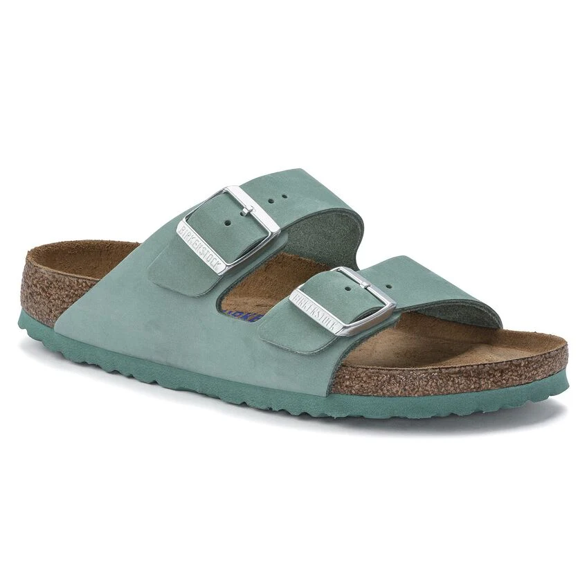 Clean Birkenstock Arizona Soft Footbed Nubuck Leather Beryl Sandals Superior