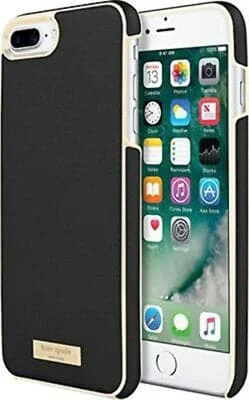 Artisan Kate Spade New York Wrap Case Shock Absorbing Fits Apple Iphone 7 Plus - Saffiano Black Gold Logo Plate Luxury