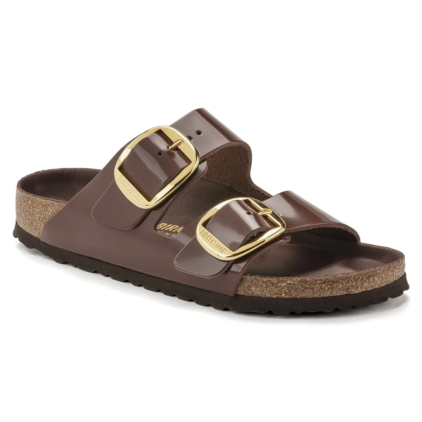 High-Grade Birkenstock Unisex Arizona Big Buckle Natural Leather Patent High Shine Chocolate Crafted