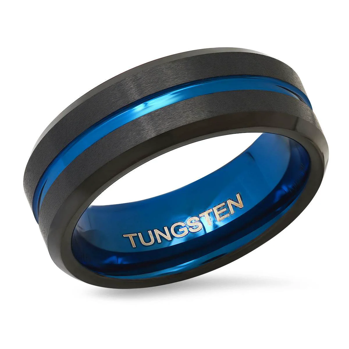 Top-Quality Tungsten Ring Band with Blue Ion Accents World-Class