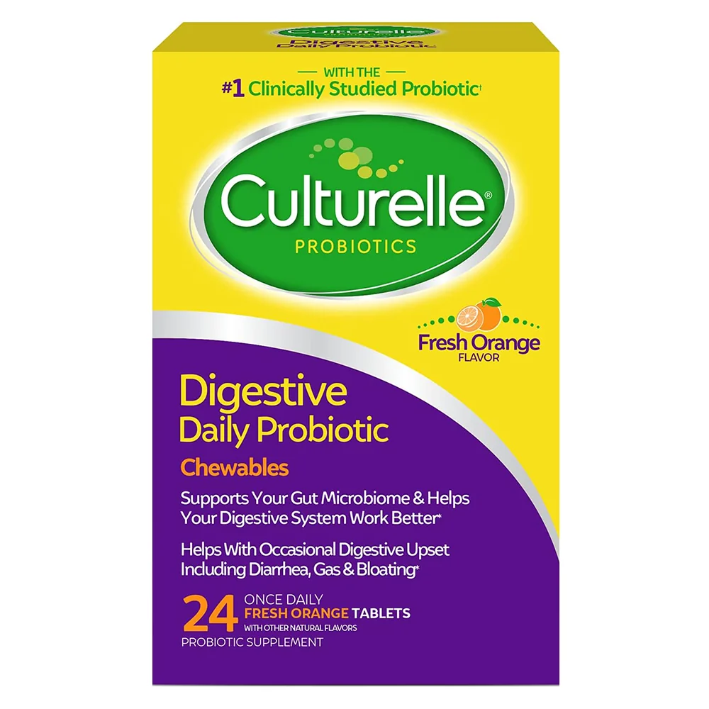 Verified Culturelle Digestive Daily Probiotic Chewables for Gut Health and Immune Support Fresh Orange Flavor 24Ea Practical