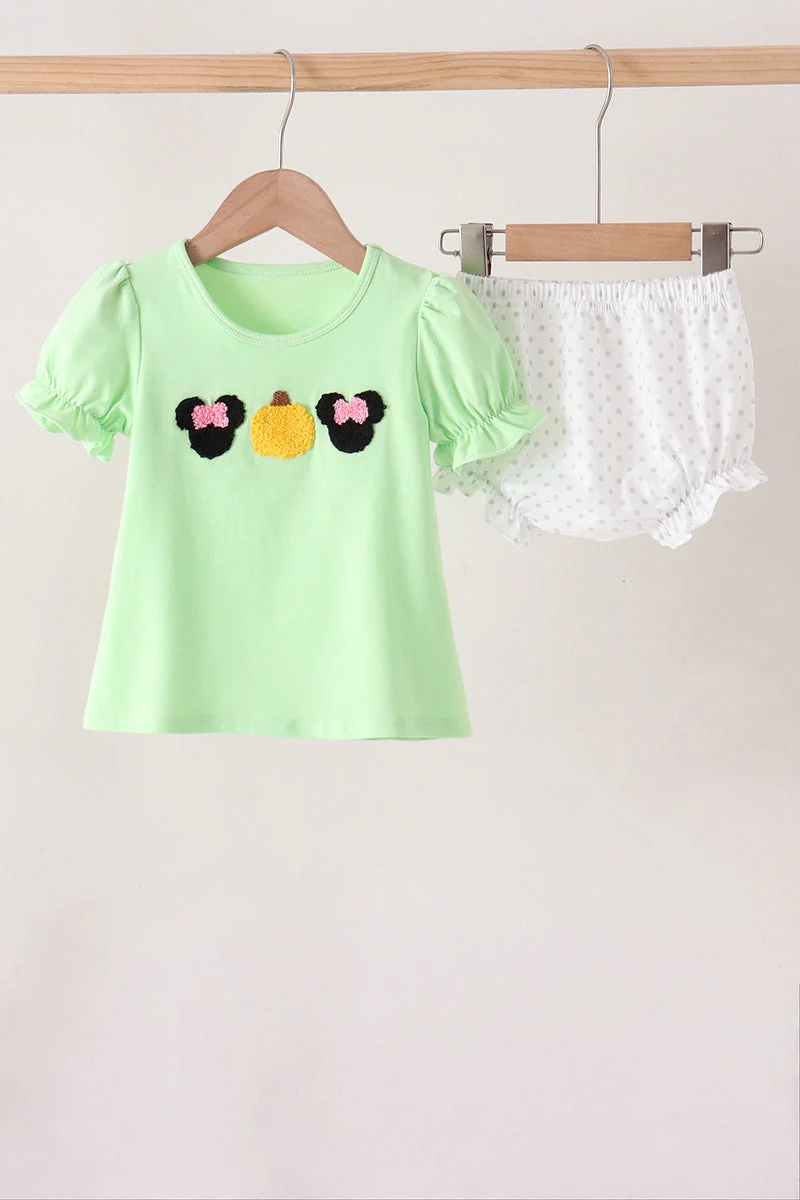 Traditional Light Green Character French Knot Bloomer Set Expertly Made