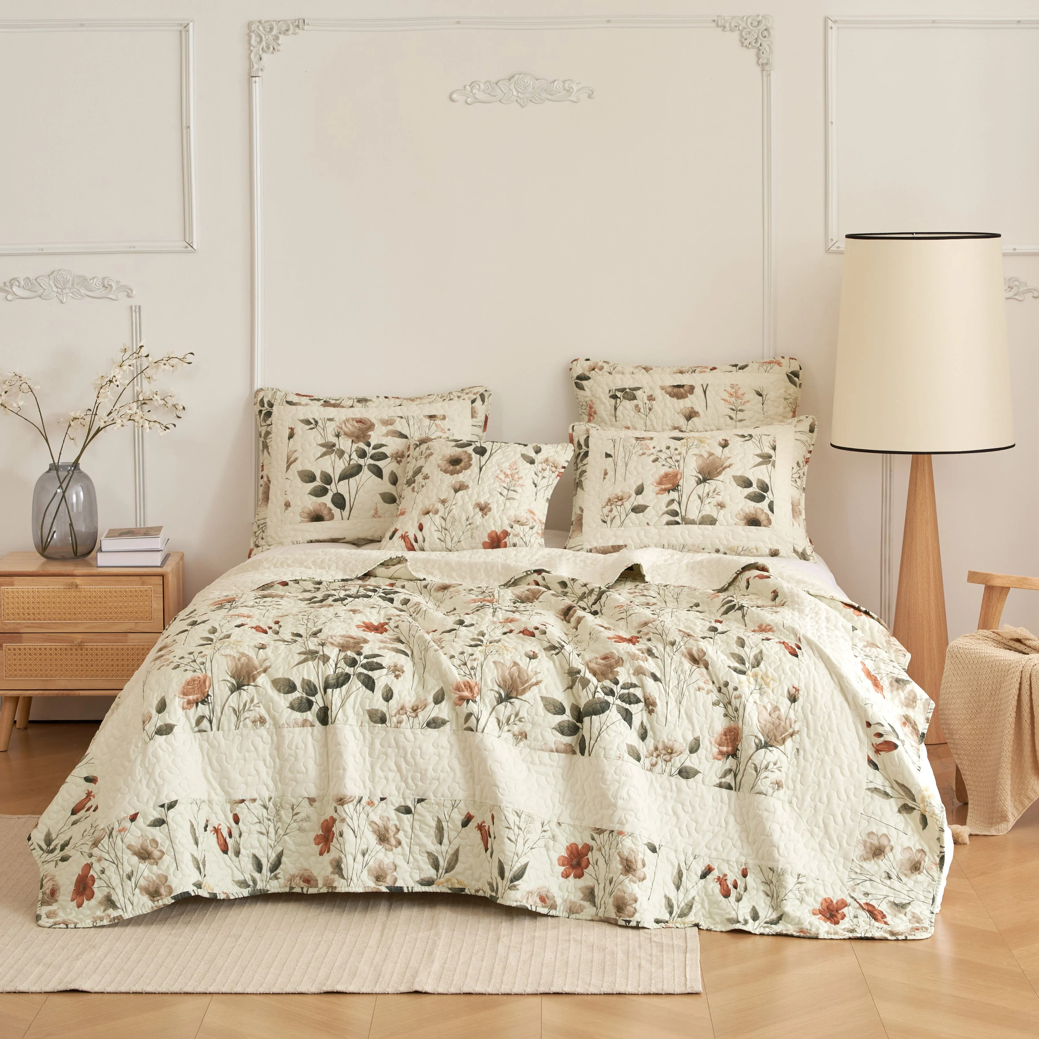 Durable DaDalogy Enchanted Meadow Floral Quilt Set - Beige Rose Green Carefully Designed