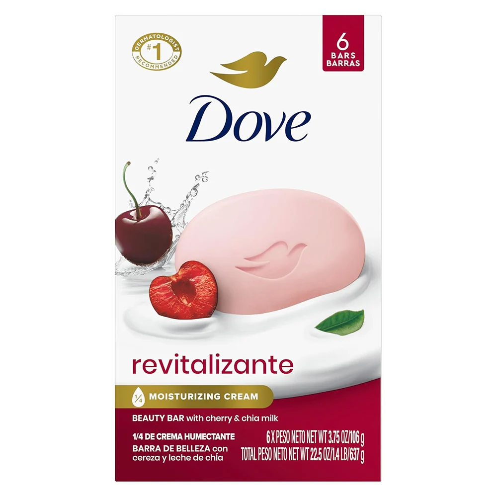 Convenient Dove Cherry and Chia Milk Moisturizing and Revitalizing Bath Bars 3.75Oz 106g 6Ea Classic