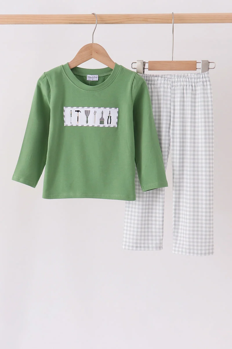 Comfortable Green Tools Embroidery Pants Set Exceptional