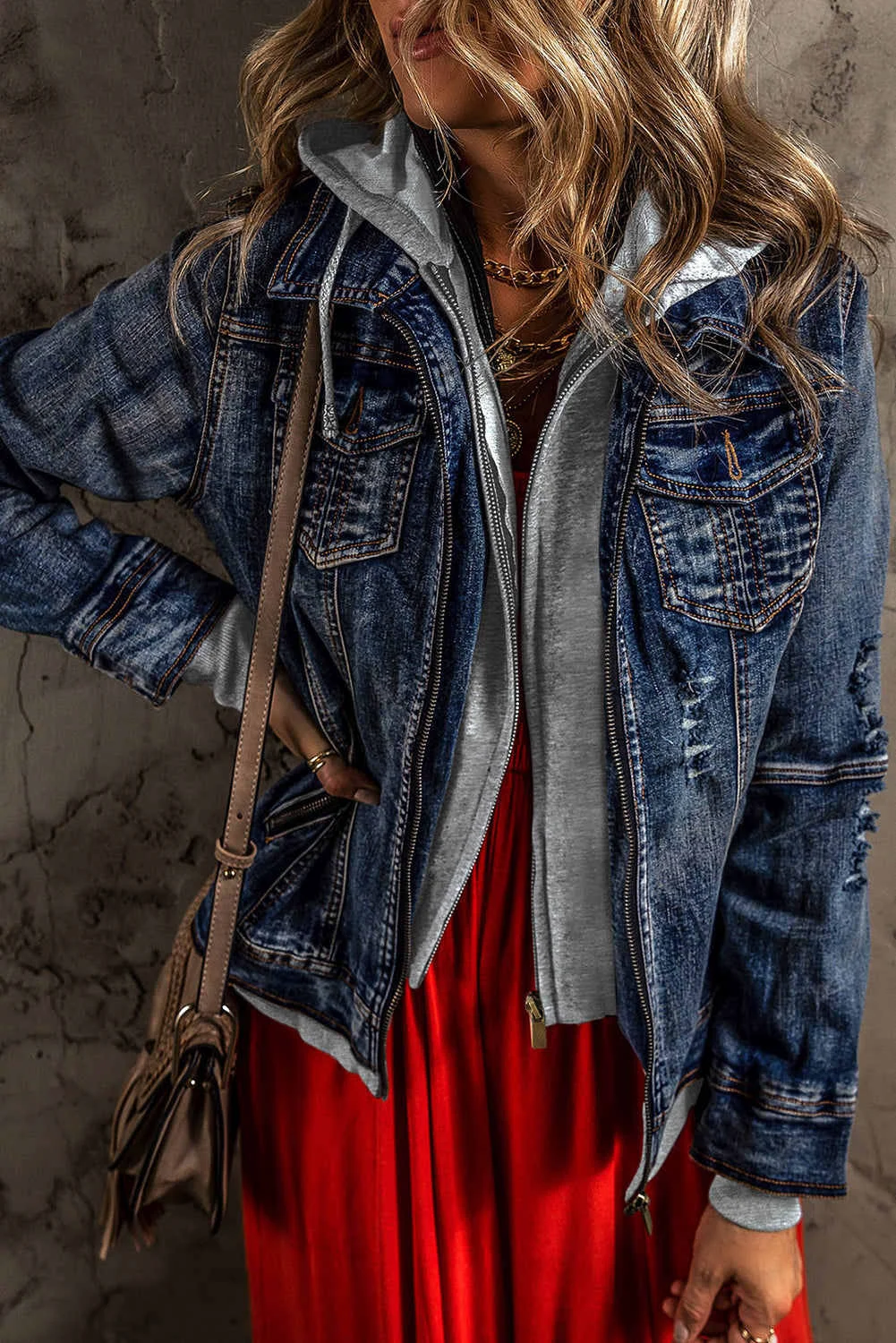 Breathable Threaded Pear Mia Hooded Zip Up Jacket High-Grade