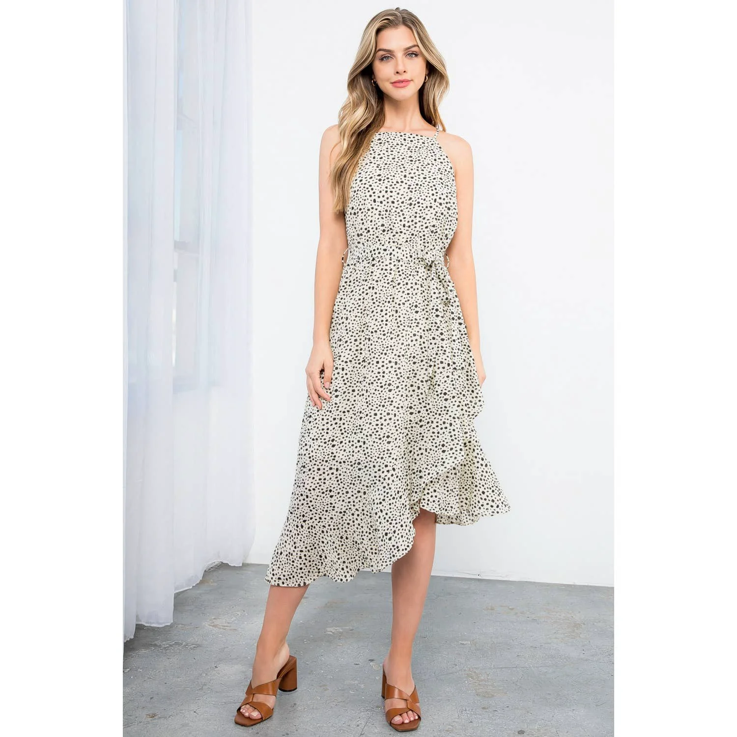 Breathable Monette-Spotted Print Dress Sophisticated