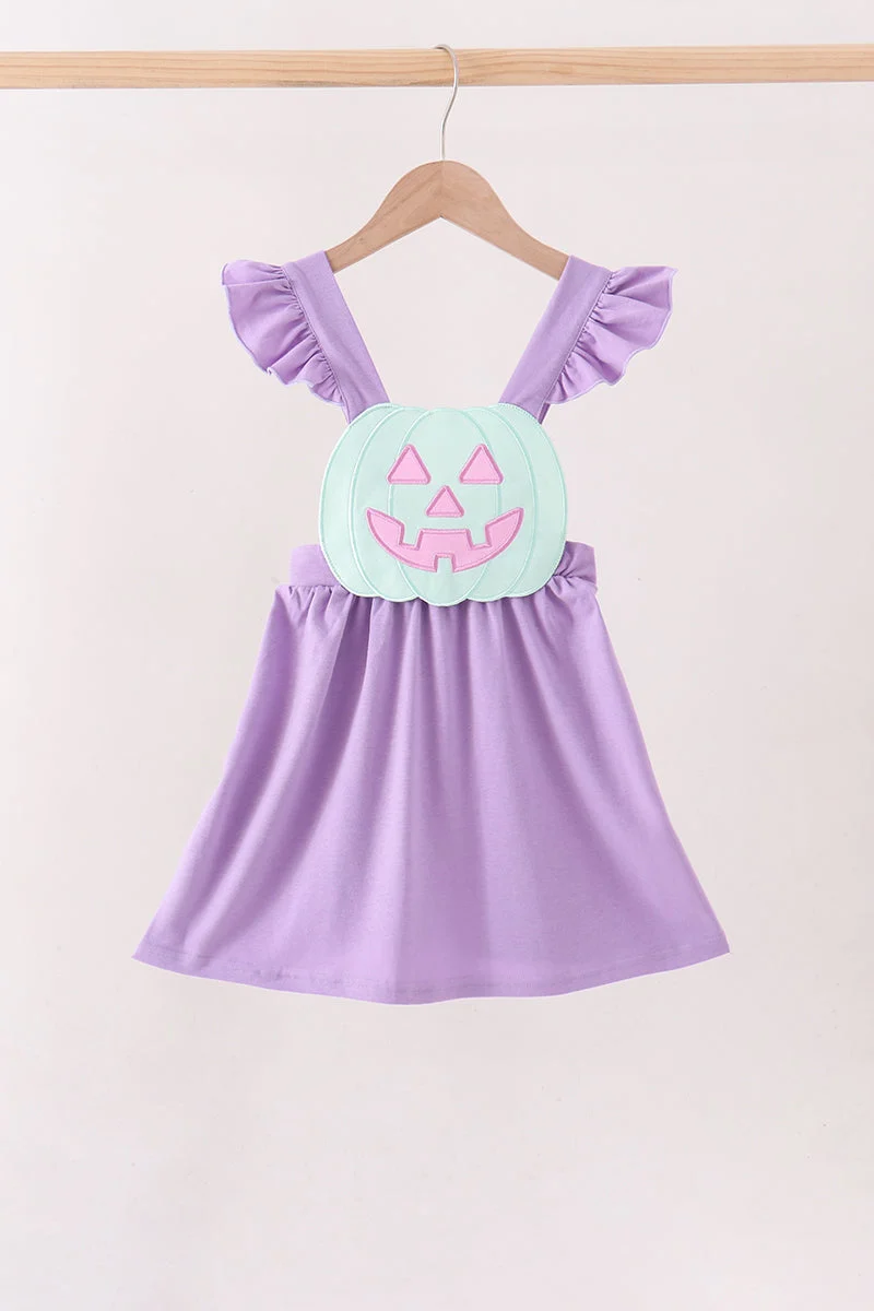 Top-Quality Purple Jack-O-Lantern Applique Ruffle Dress Trusted