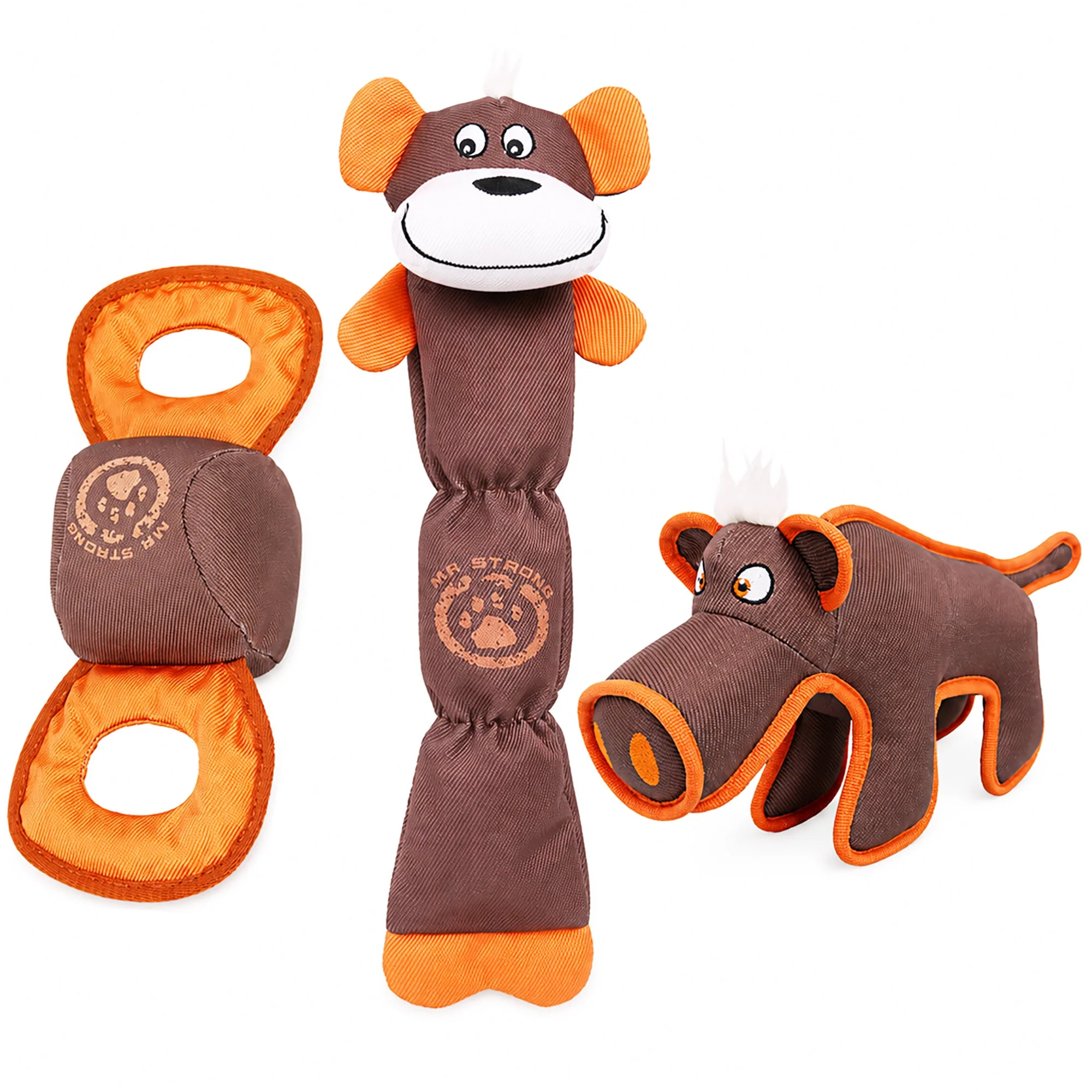 Consistent Pet Life ® 3-Piece Durable Nylon Plush Squeaking Bundle Dog Toy Set - Brown and Orange Original