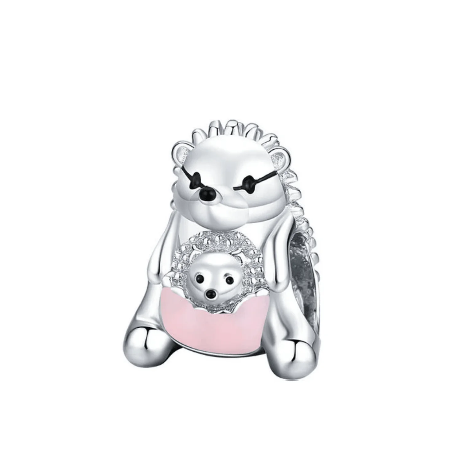 Exceptional Sterling silver hedgehog and baby charm Safe