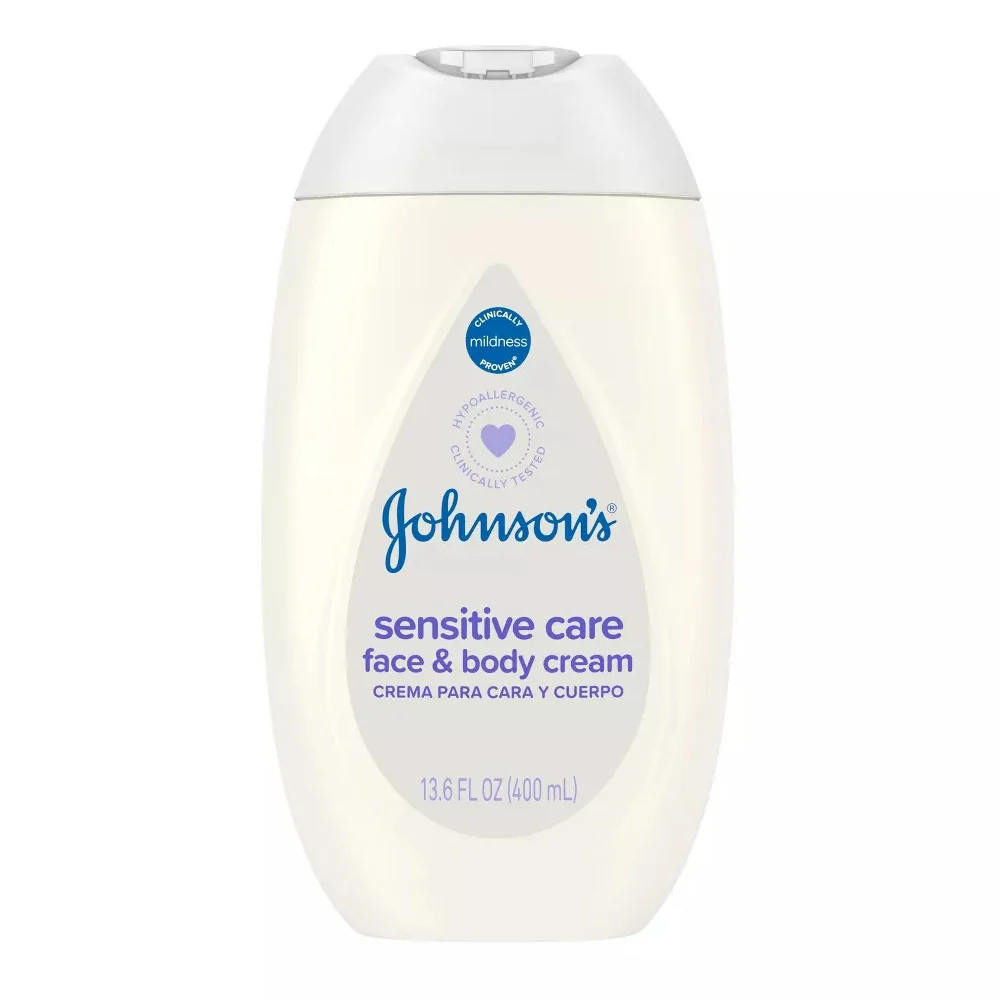 Unique Johnsons Sensitive Care Face And Body Cream Lightly Scented 13.6 Oz Recyclable