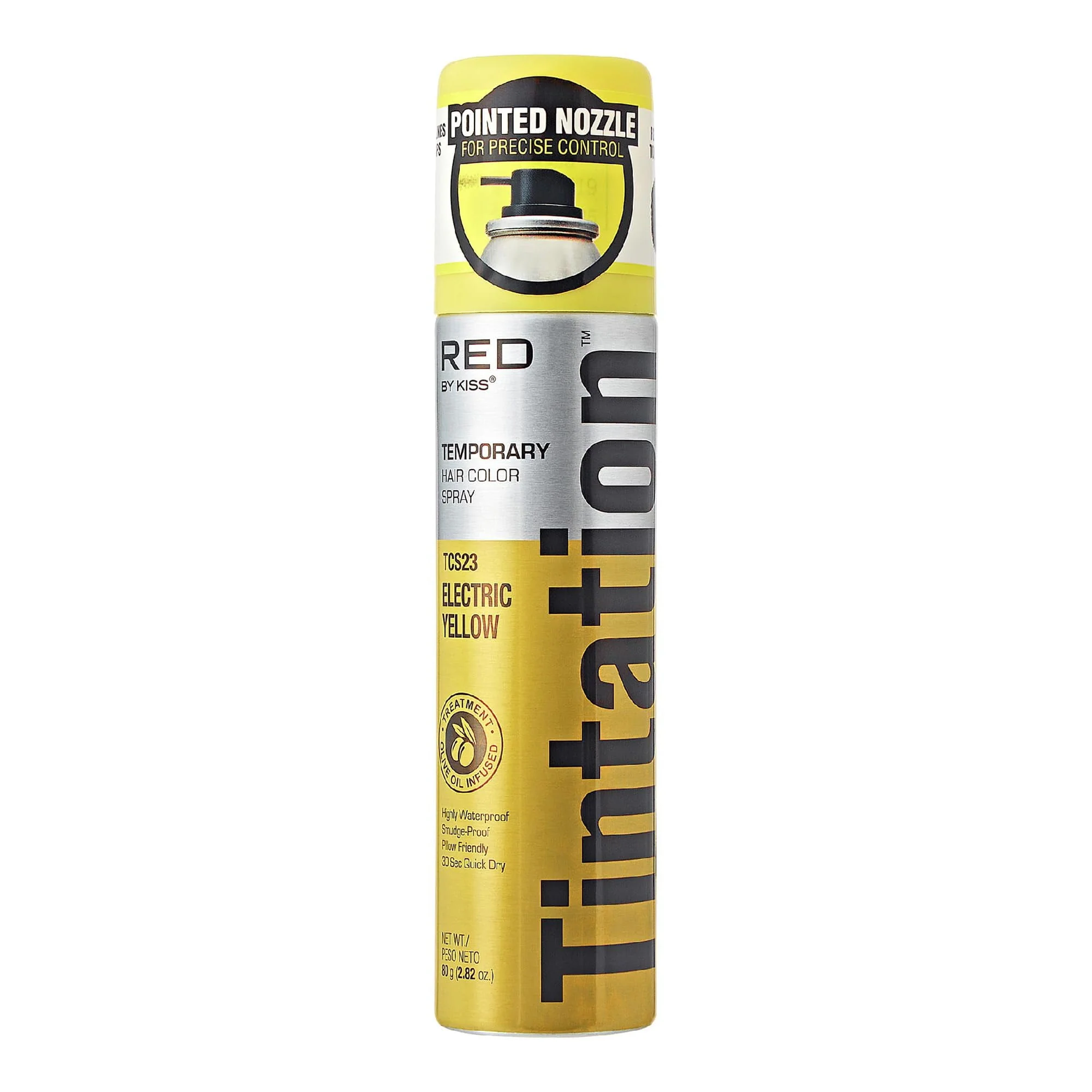 Dependable Kiss Tintation Electric Yellow Temporary Hair Color Spray for Vibrant Highlights Gray Root Coverage 2.82Oz 80g Elegant