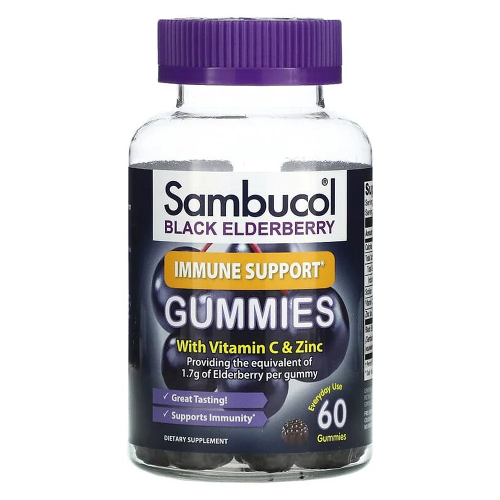 Versatile Sambucol Black Elderberry Immune Support Gummies Natural Berry Flavor 60 Ea Durable