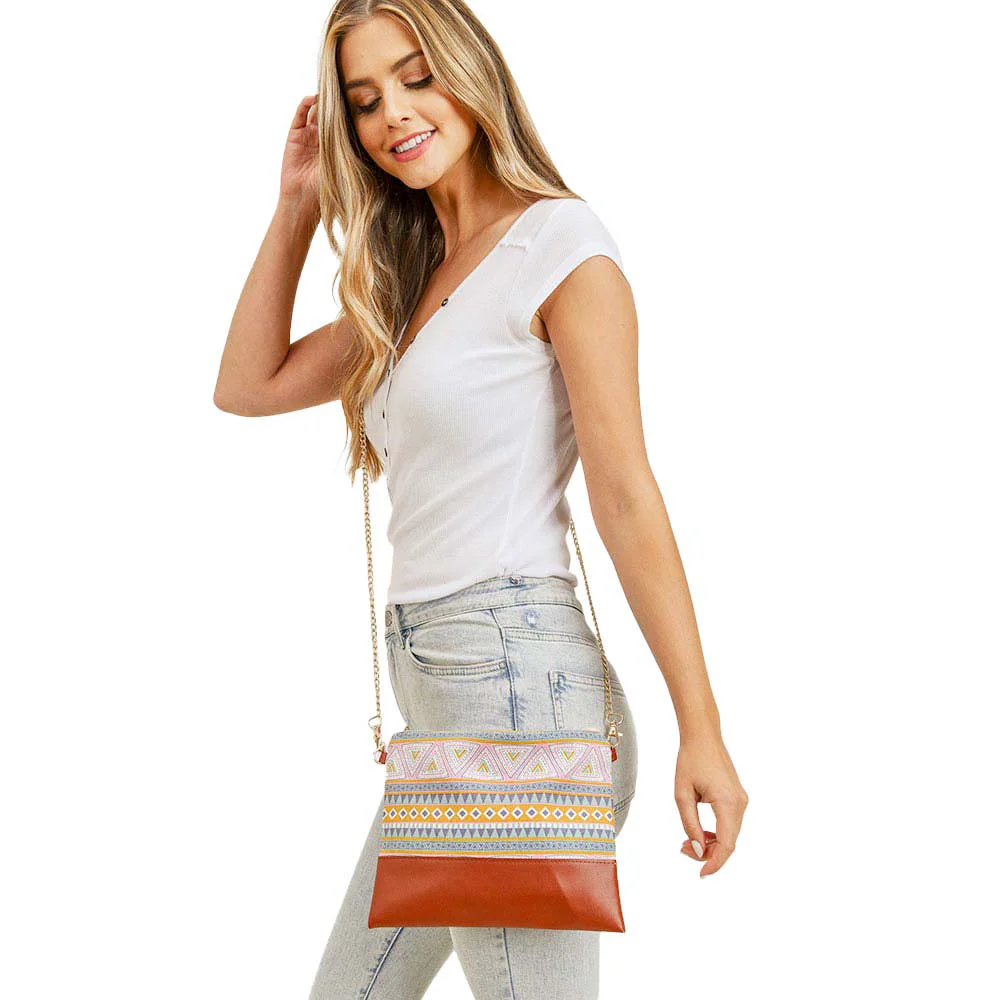 First-Class Aztec Patterned Wristlet Clutch Crossbody Bag Minimalist