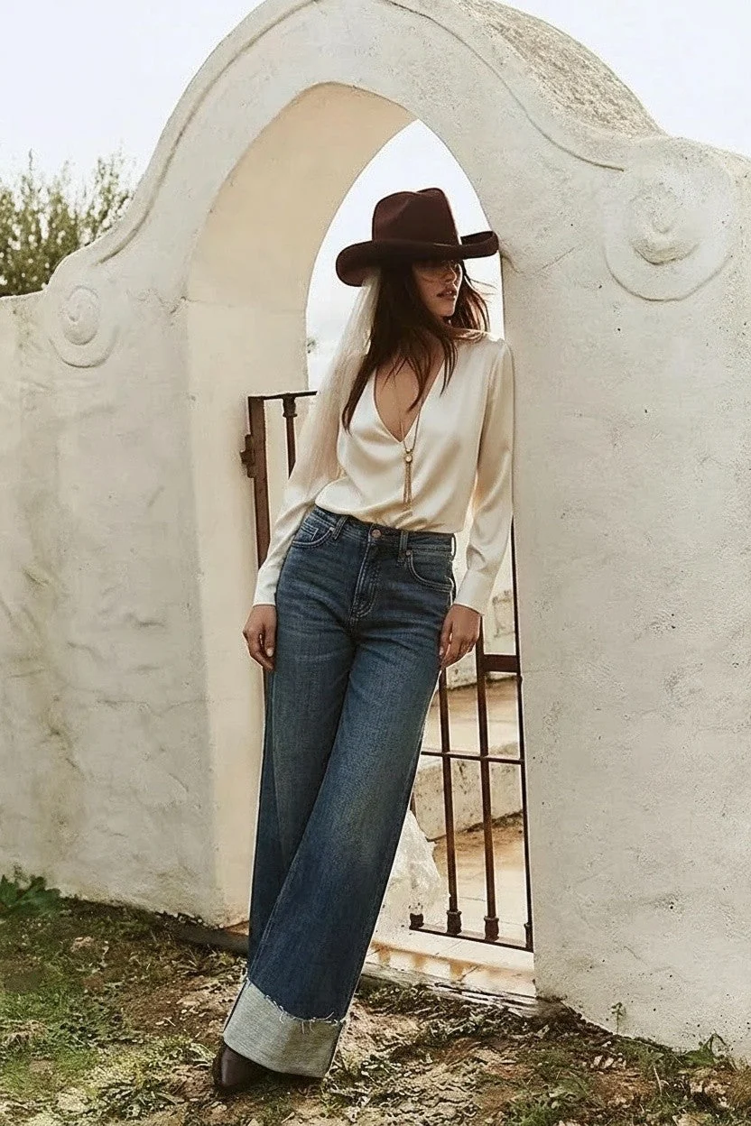 Versatile Elise Tummy Control High Rise Cuffed a Wide Leg Jeans Convenient