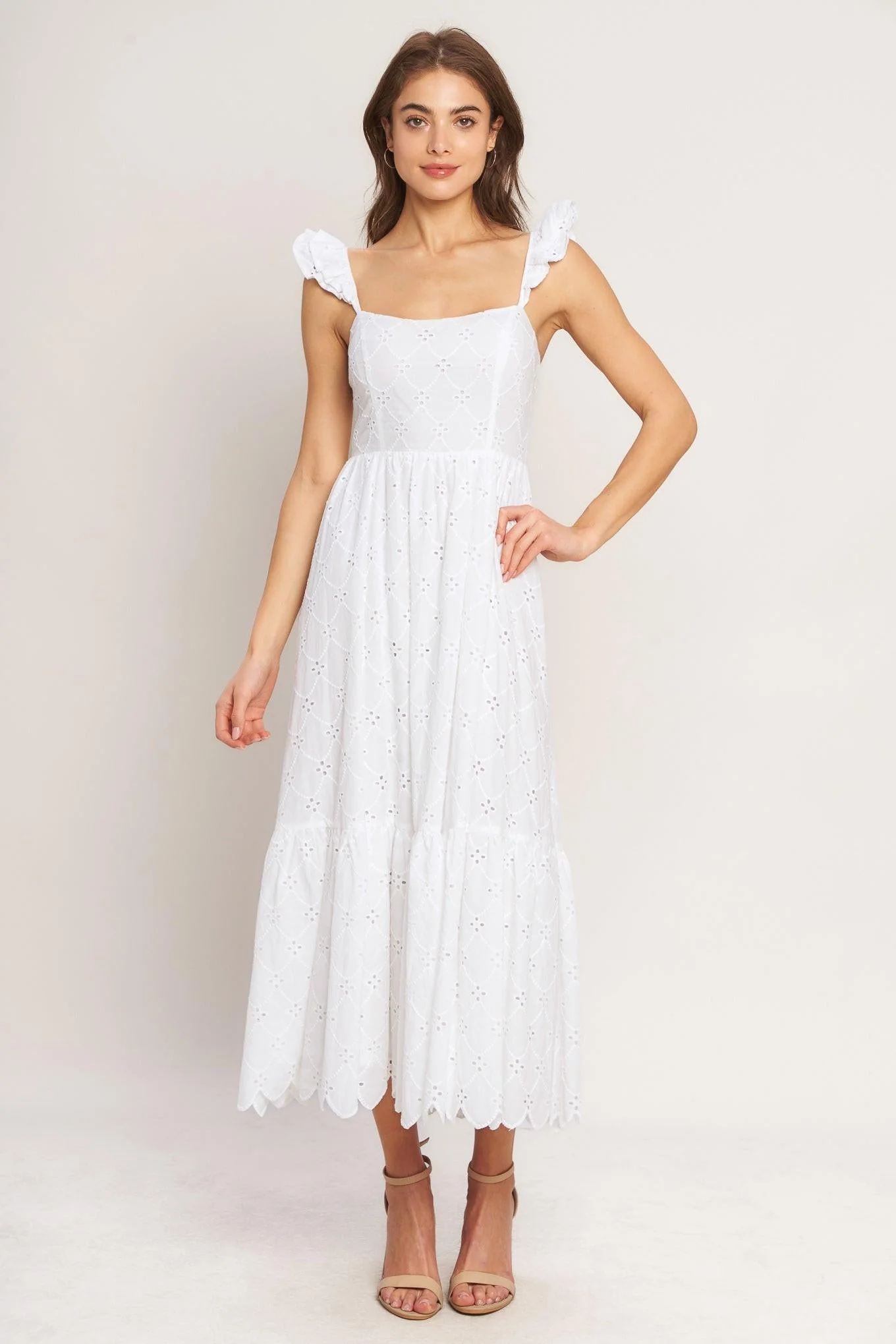 Casual Sweet Escape Woven Eyelet Midi Dress Effective