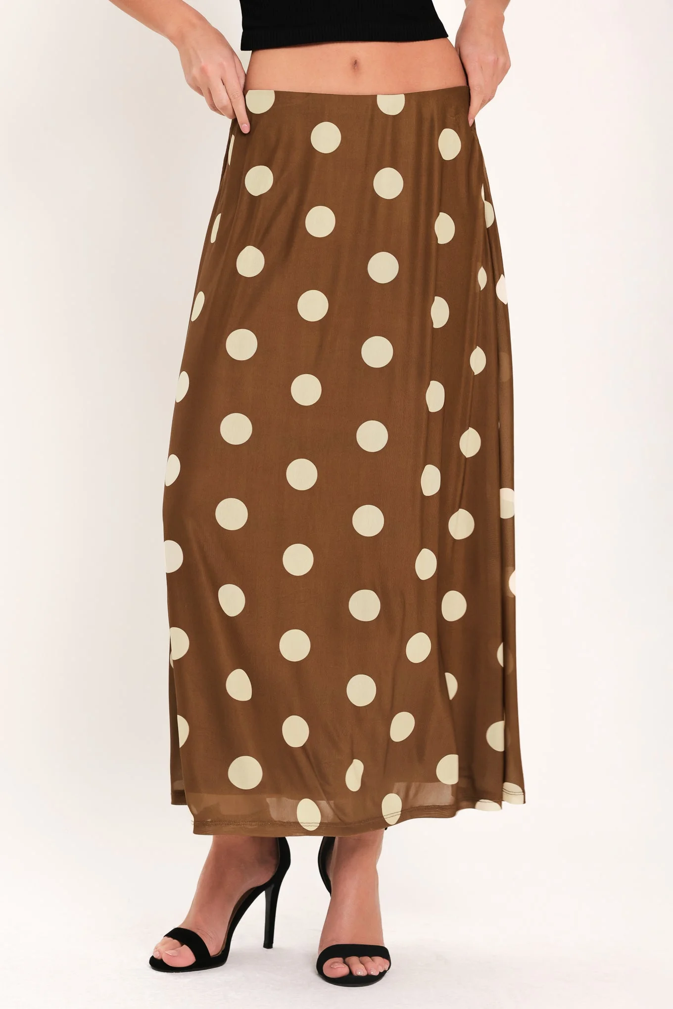 Artisan French Girl Polka Dot Power Mesh Midi Skirt Stylish