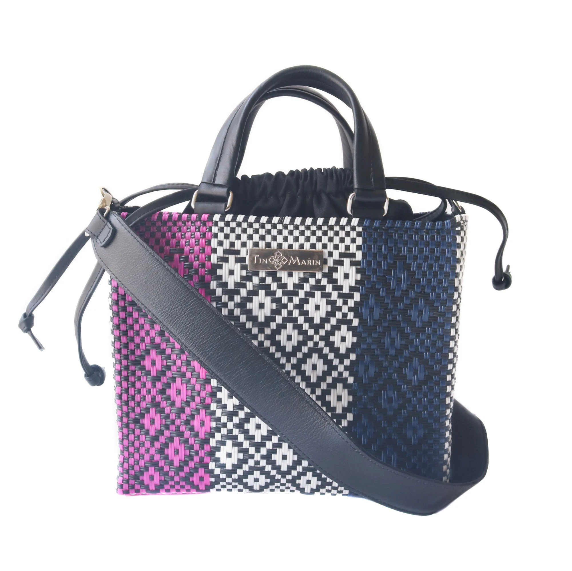 Solid Bloom Medium Woven Crossbody Drawstring Bag Classic