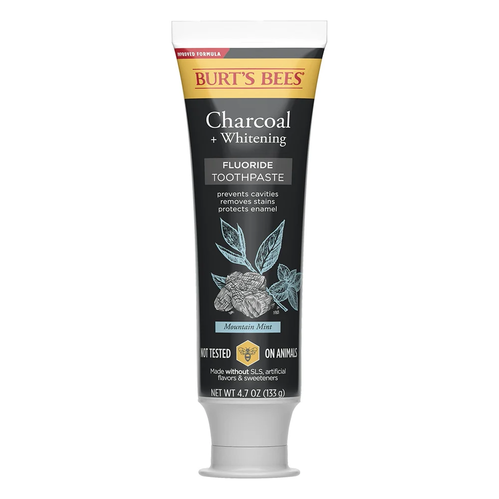 Versatile Burts Bees Fluoride Toothpaste Charcoal Whitening Natural Flavor Mountain Mint Prevent Cavities 4.7Oz 133g Casual