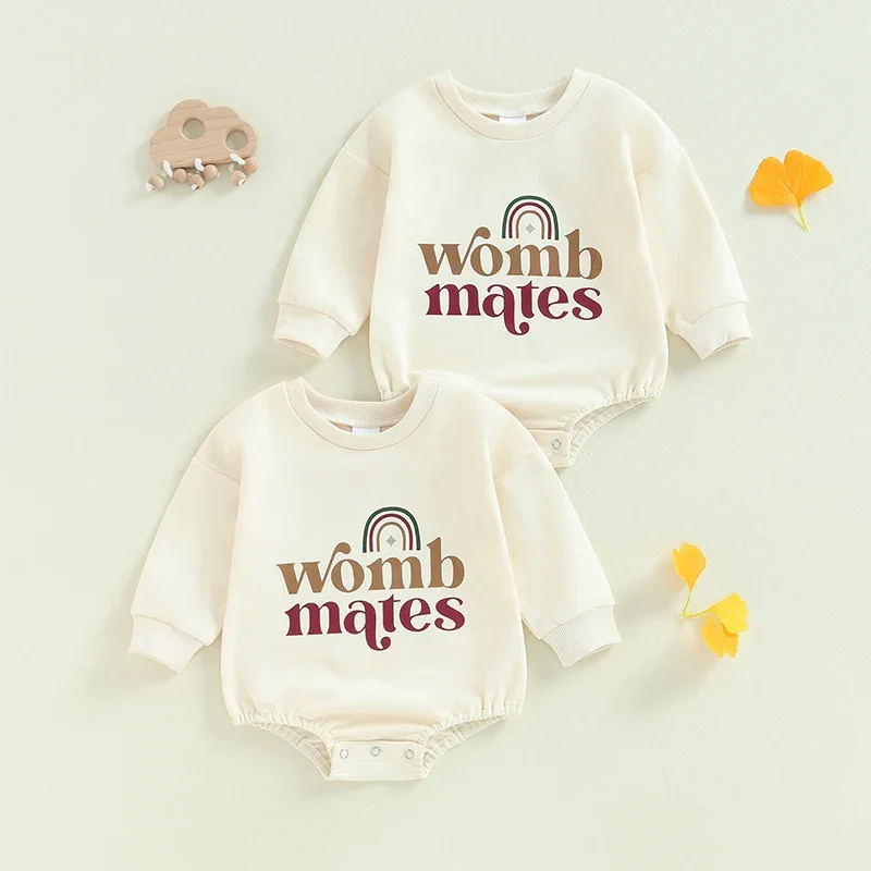 Dependable Baby Girls Boys 2Pcs Womb Makes Bubble Rompers Twins Clothes Rainbow Letter Print Long Sleeve BodysuitsSPECIFICATIONS Pure