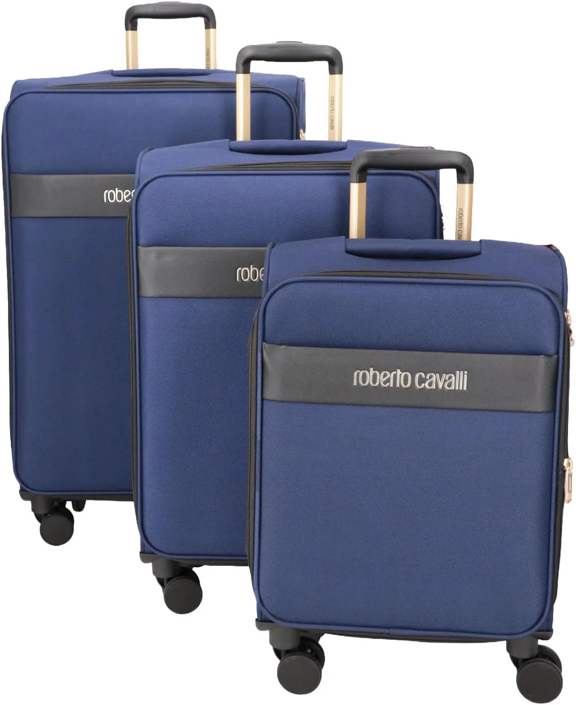 Functional ROBERTO CAVALLI 3-Piece Softside Spinner Luggage Set – Luxury Carry-On Checked Suitcases Crafted