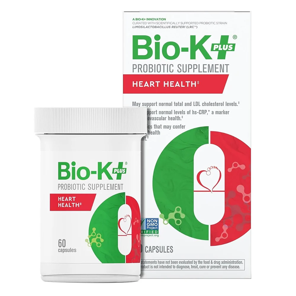 Dependable Bio K Plus Heart Health Probiotic Capsules with Limosilactobacillus Reuteri LRC for Normal Cholesterol Levels 60Ea Long-Lasting