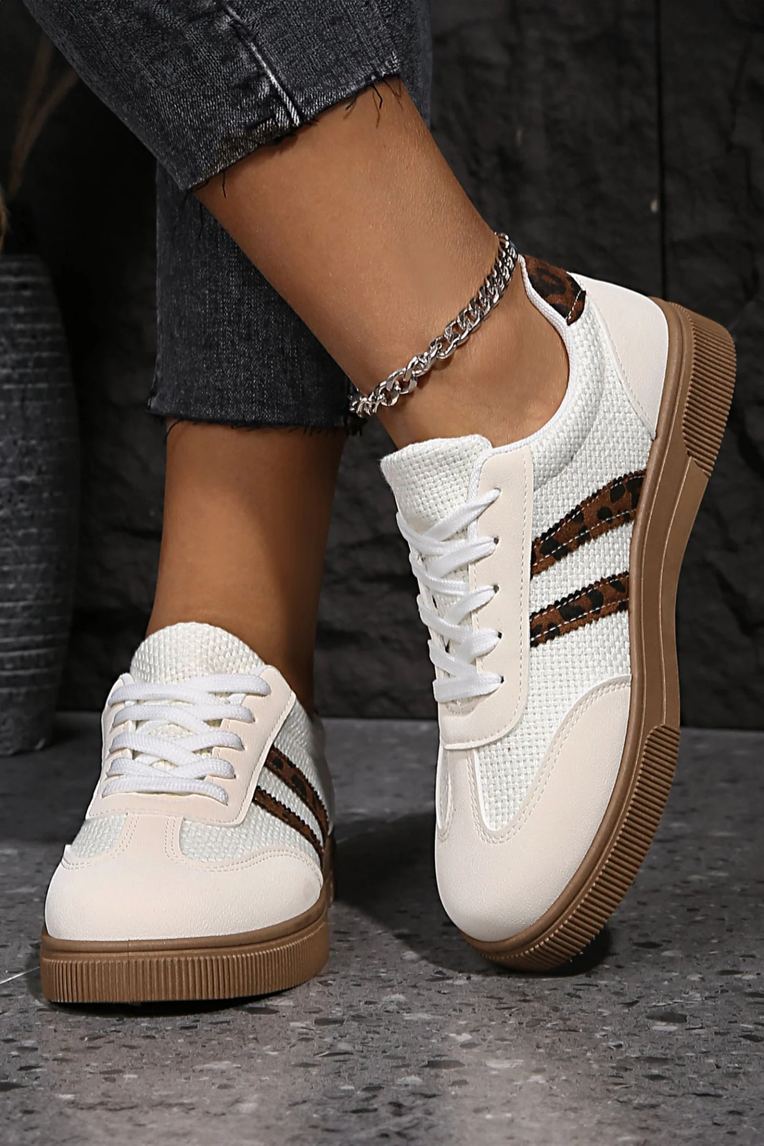 Functional Threaded Pear Lila Leather Patchwork Flat Sneakers Original