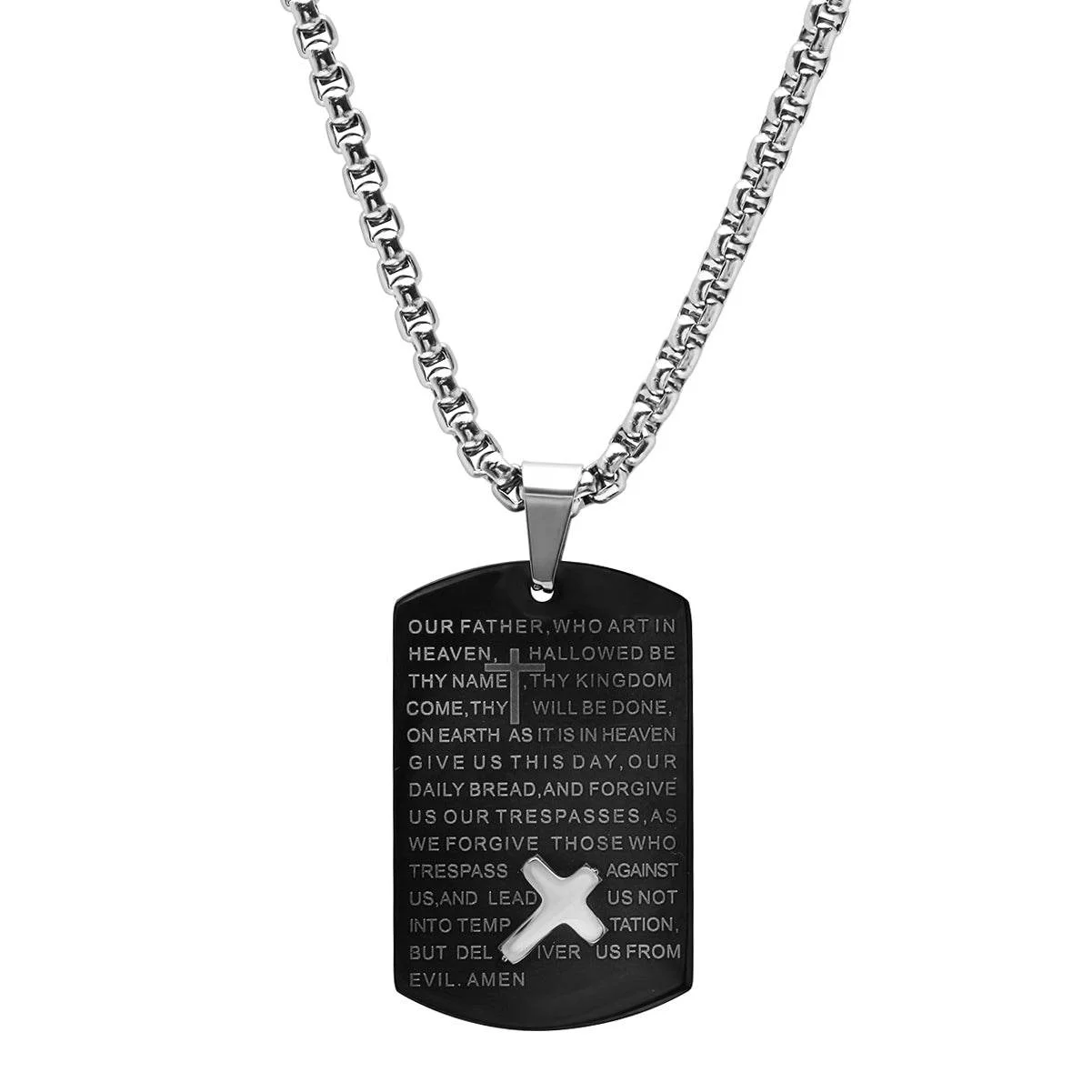 Lightweight Black Ip Stainless Steel Our Father Prayer Dog Tag Pendant Durable