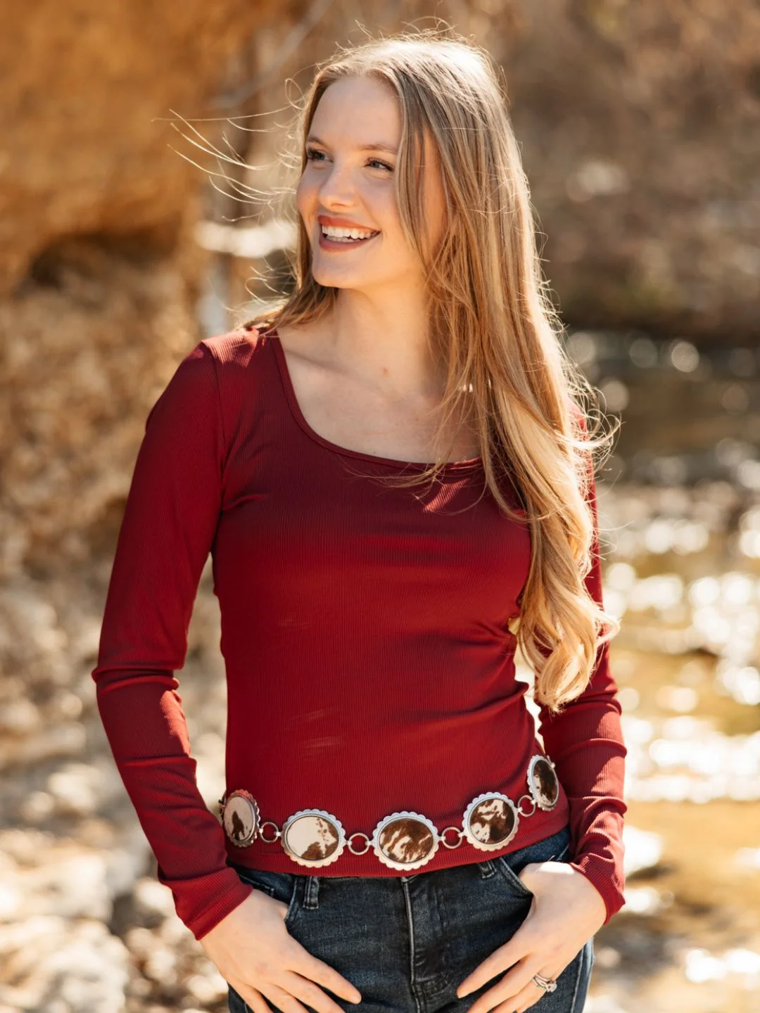 Exclusive Square Neck Long Sleeve Top Maroon Professional