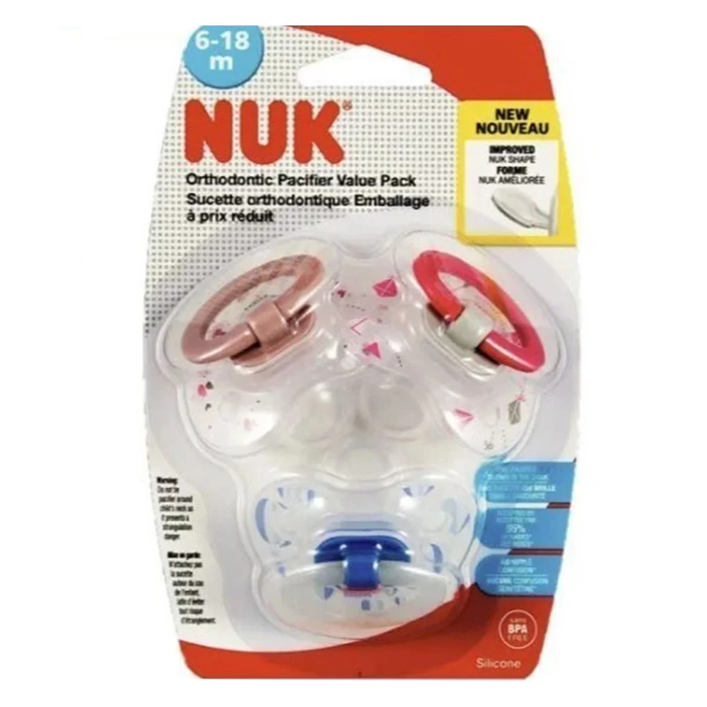 Authentic Nuk Orthodontic Pacifiers Silicone Pack Pink and Blue 3Ea Original