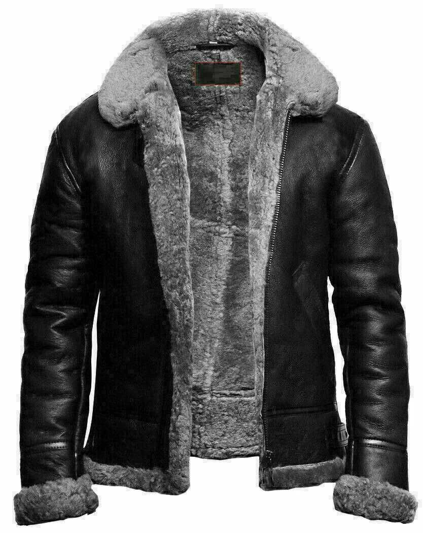Classic Men B3 Bomber Flying RAF Aviator Fur Collar Leather Jacket Advanced