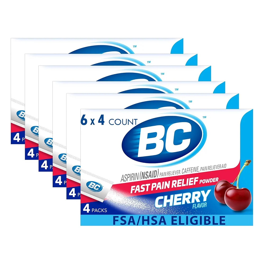 Authentic BC Fast Acting Relieves Headache and Body Pain Cherry Headache Powder 4Ea Stylish