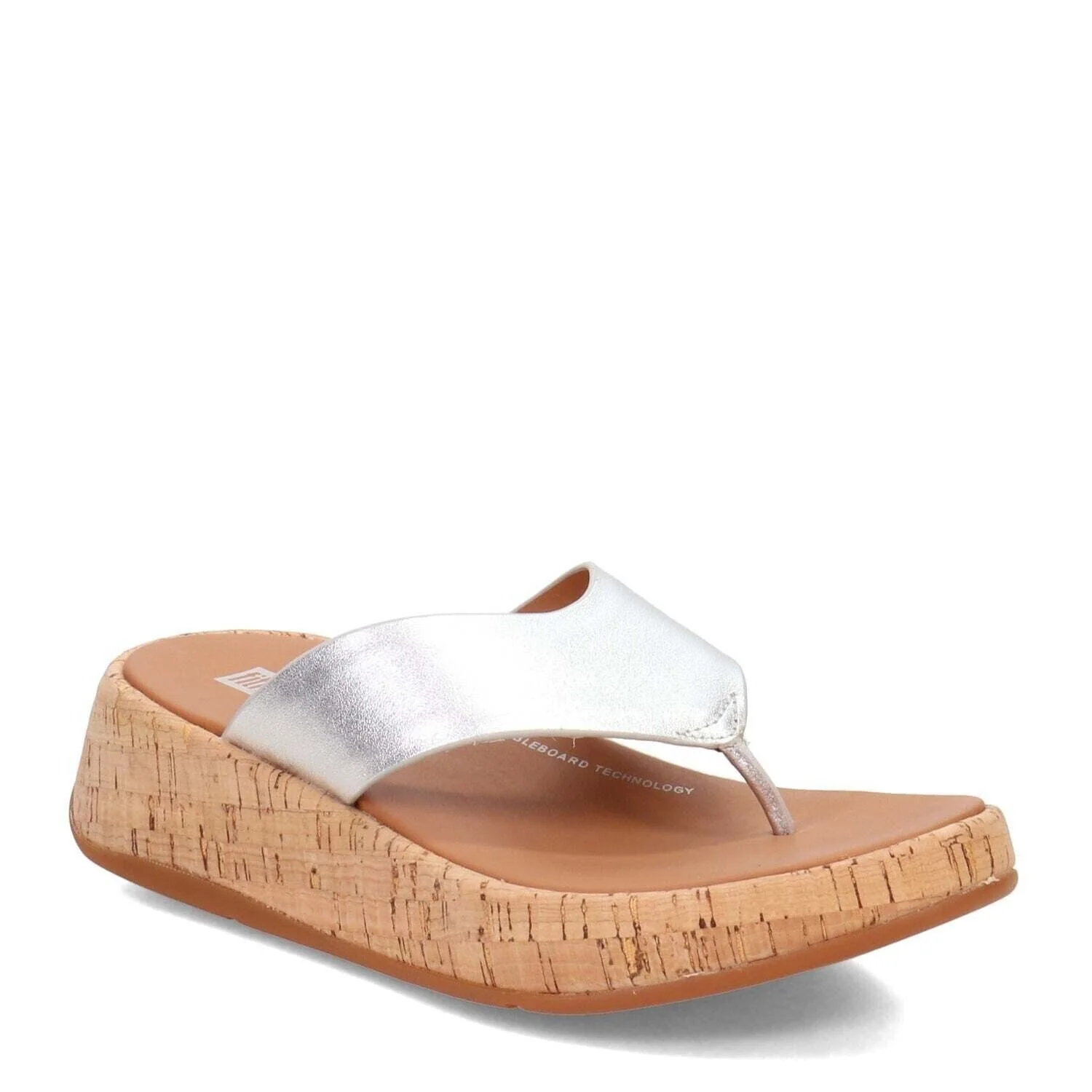 Carefully Designed FitFlop F Mode Cork Flatform Toe Post Women's Slides — Silver Leather Premium Material