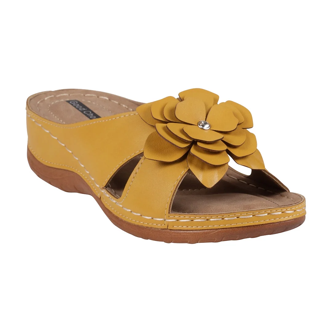 Recyclable Women's Joy Yellow Flower Flat Sandals Prestigious