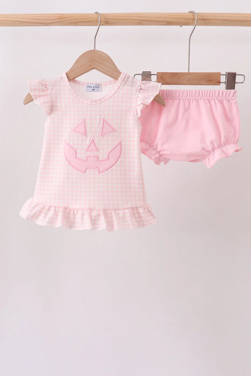 Smart Pink Jack-O-Lantern Applique Ruffle Bloomer Set Fashionable