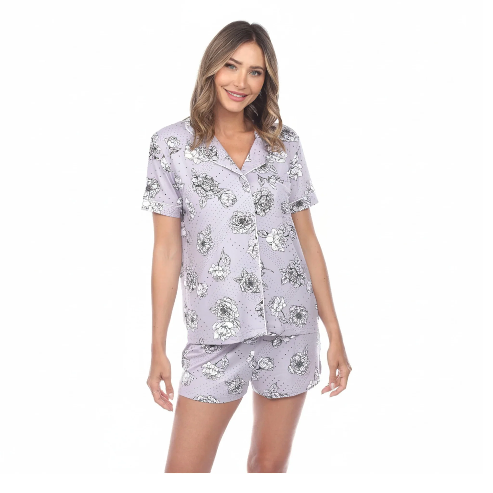 Elite White Mark Women's Short Sleeve Floral Pajama Set Modern