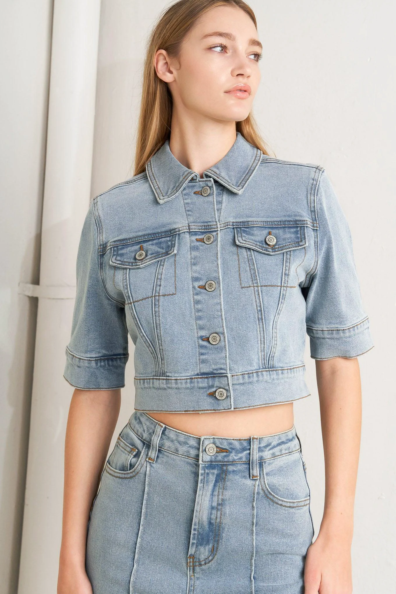 Trendy Modern Neutral Denim Jacket Fine