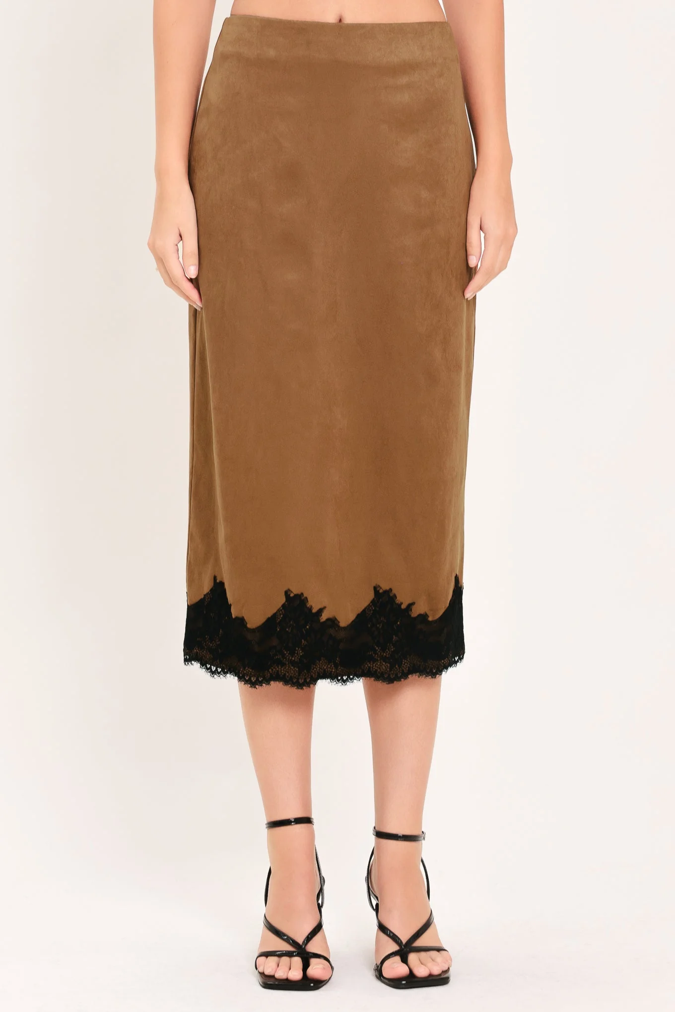 Official Umber Lace Afterglow Faux Suede Straight Skirt Comfortable