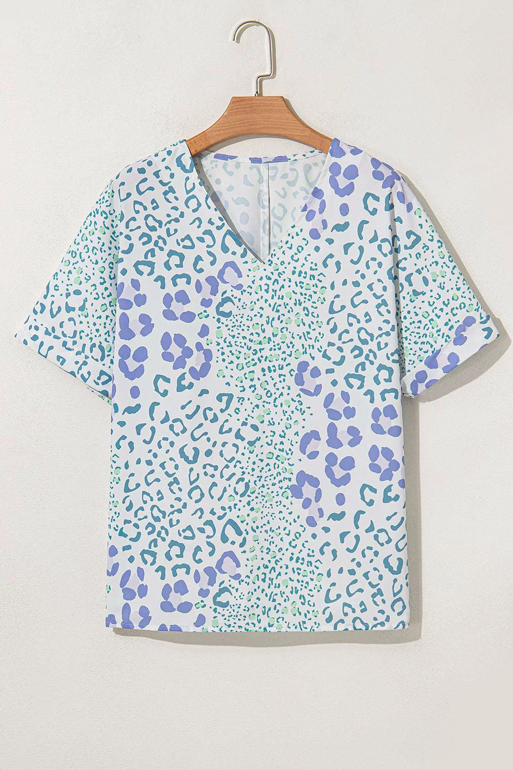Versatile Threaded Pear Marleigh Leopard Print V Neck Short Sleeve Blouse Professional
