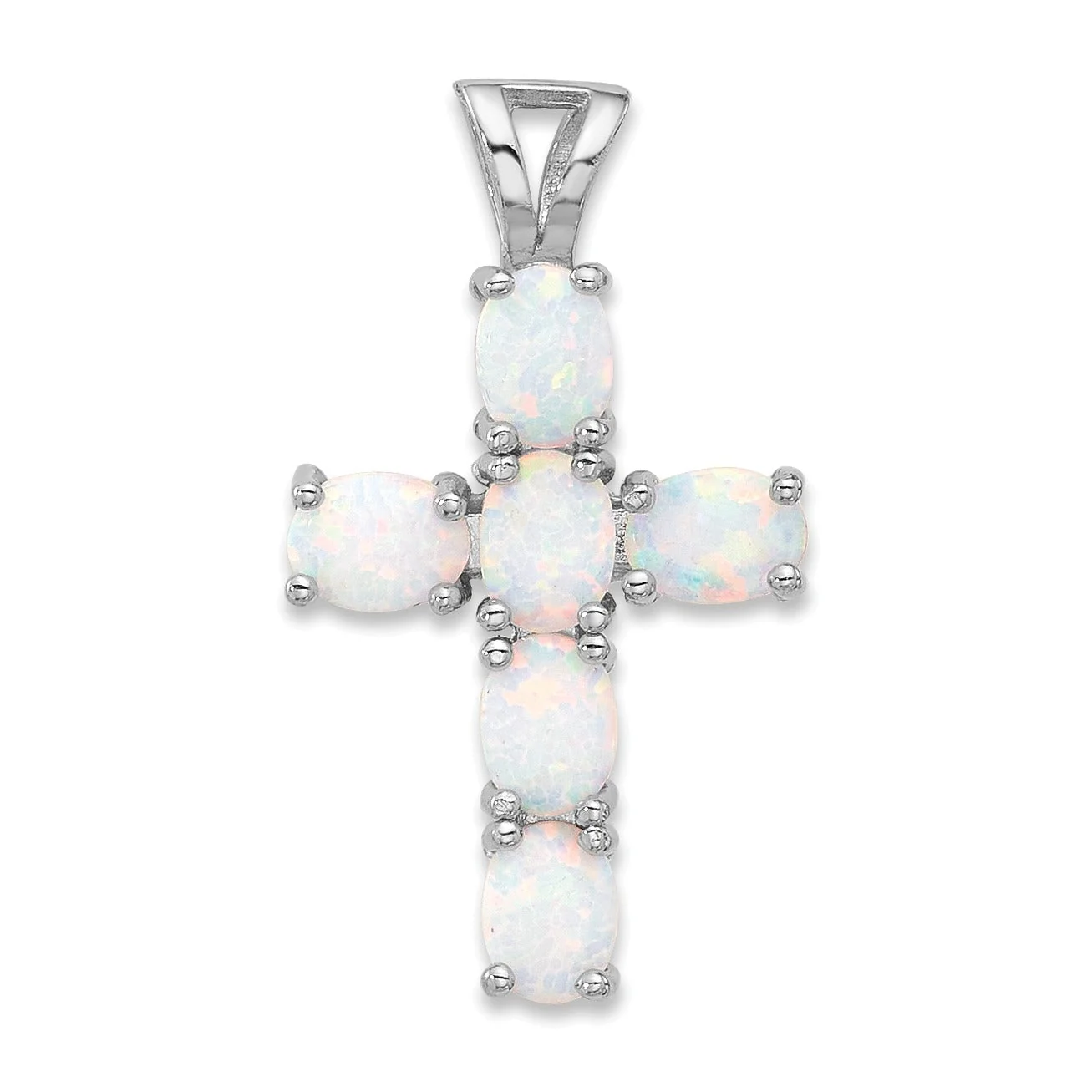 Unique Silver Flash Platinum-plated Created White Opal Cross Pendant Verified