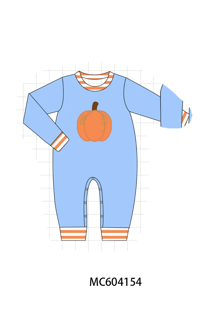 Fashionable Blue Pumpkin Applique Romper Proven