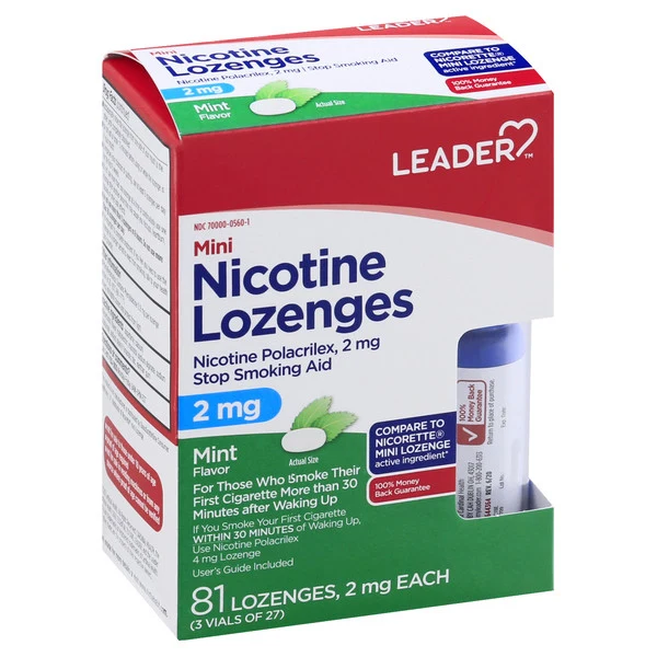 High-Grade Leader Mini Nicotine Lozenges Polacrilex Stop Smoking Aid 2 Mg Mint Flavor 81 Ea Organic