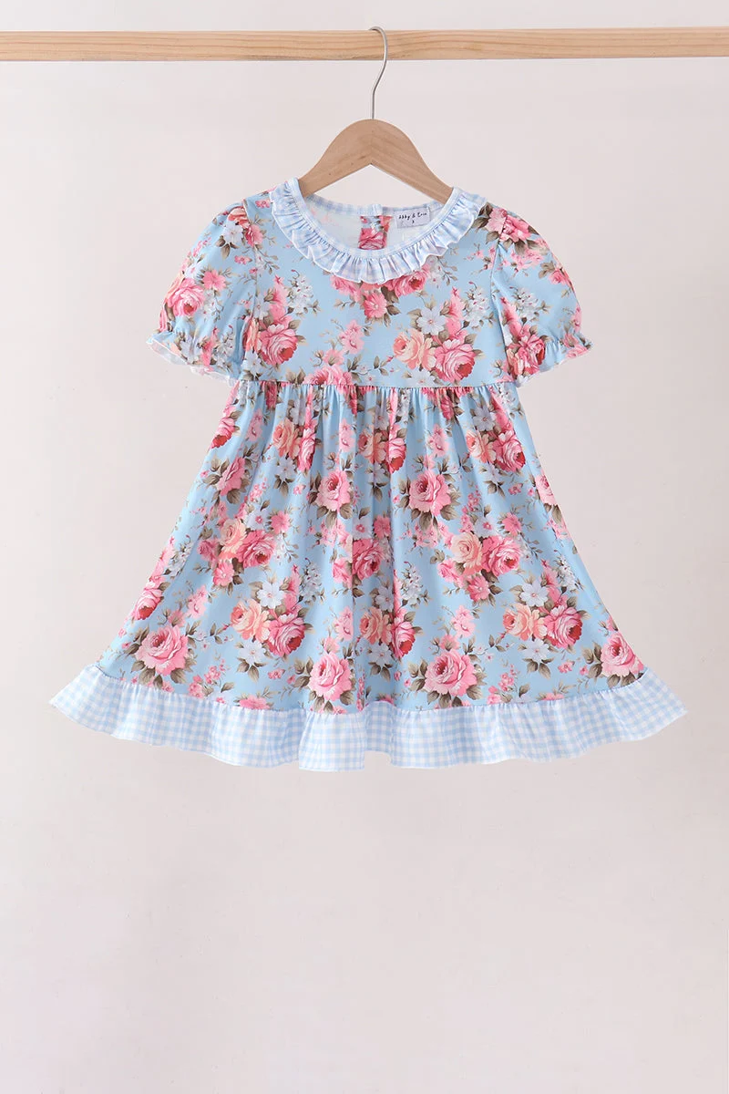 Sustainable Blue Rose Floral Ruffle Dress World-Class
