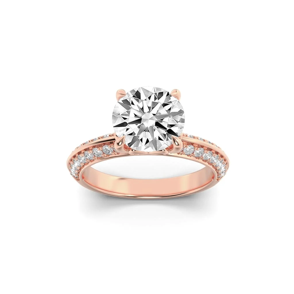 Optimized 2Cttw Round Shaped Lab Grown Diamond F MicroPave Knife Edge Accent Ring in 14K Gold Professional