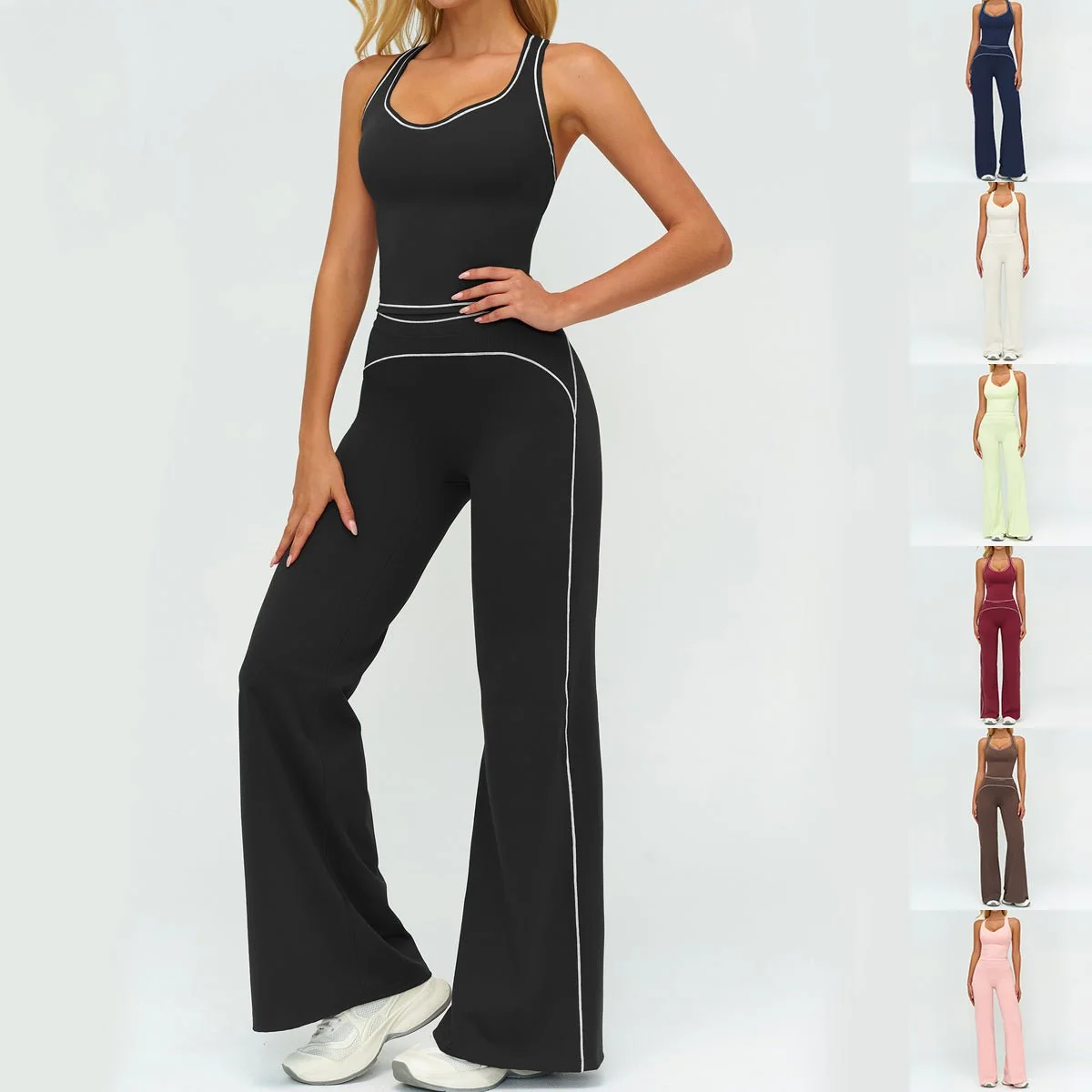 Flexible Womens Yoga Set V-neck Sleeveless Tops And Slim Straight Pants Summer Gym Sports Clothing Quality