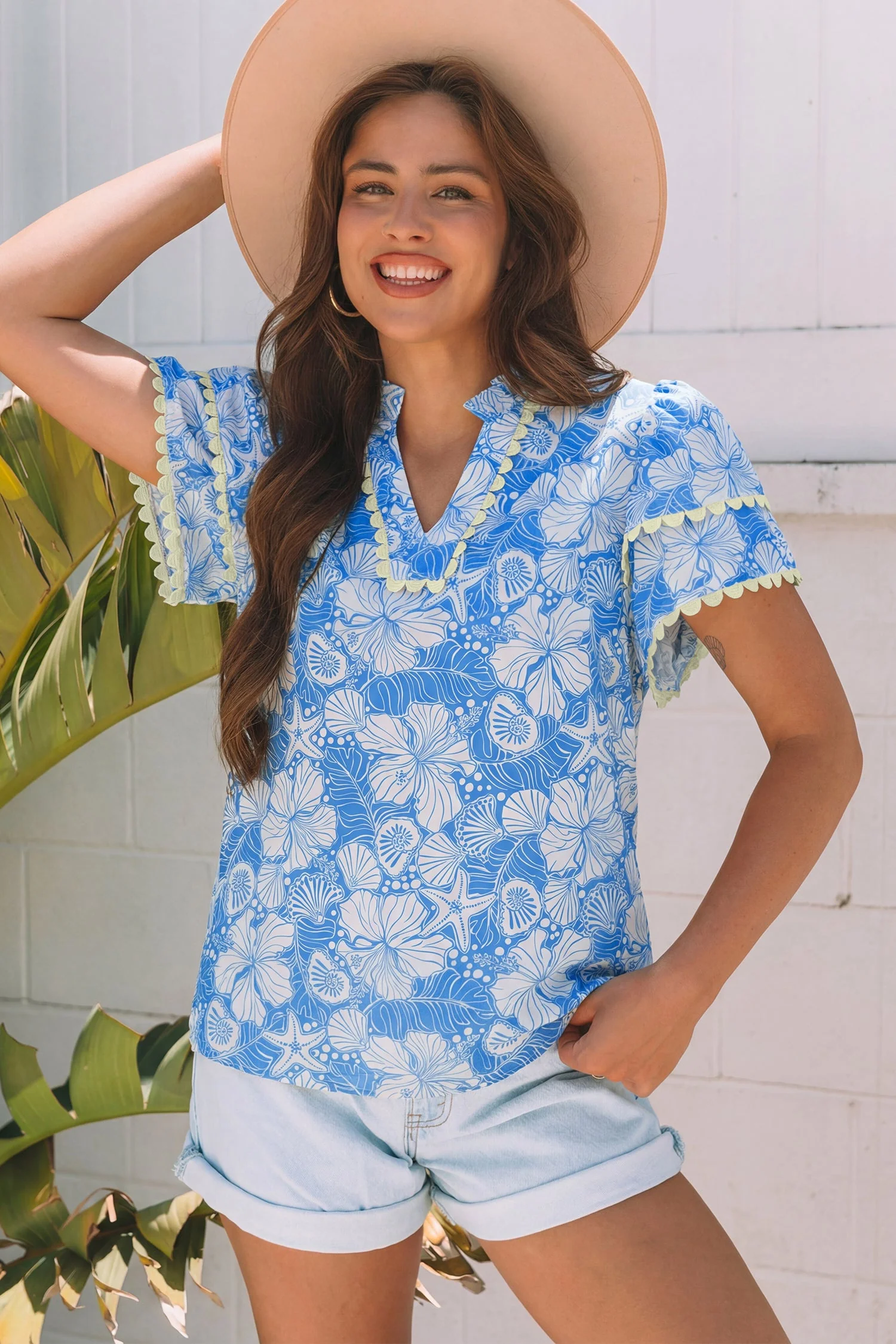 Sustainable Threaded Pear Kataleya Trim Short Sleeve Blouse Enhanced