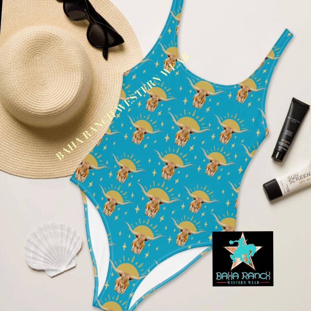 Recyclable Yeehaw Longhorn Sunshine One Piece Swimsuit Excellent